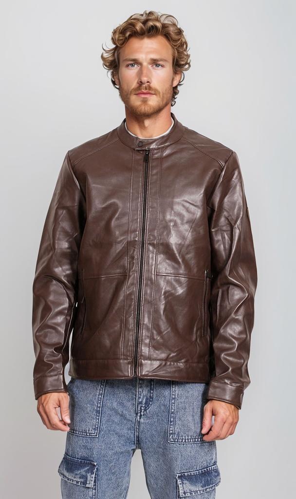 R204882-R204882 - Faux Leather Jacket - Brown