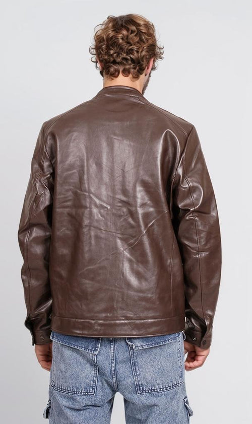 R204882-R204882 - Faux Leather Jacket - Brown