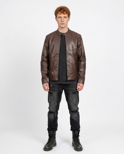 Ravin Men’s Faux-Leather Racer Jacket – Dark Brown - R204882