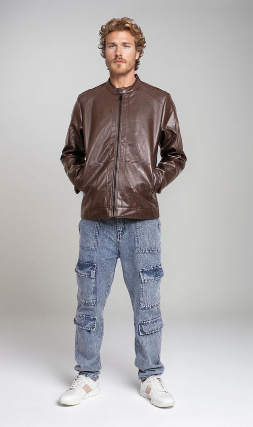 R204882-R204882 - Faux Leather Jacket - Brown