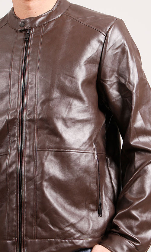 Ravin Men’s Faux-Leather Racer Jacket – Dark Brown - R204882