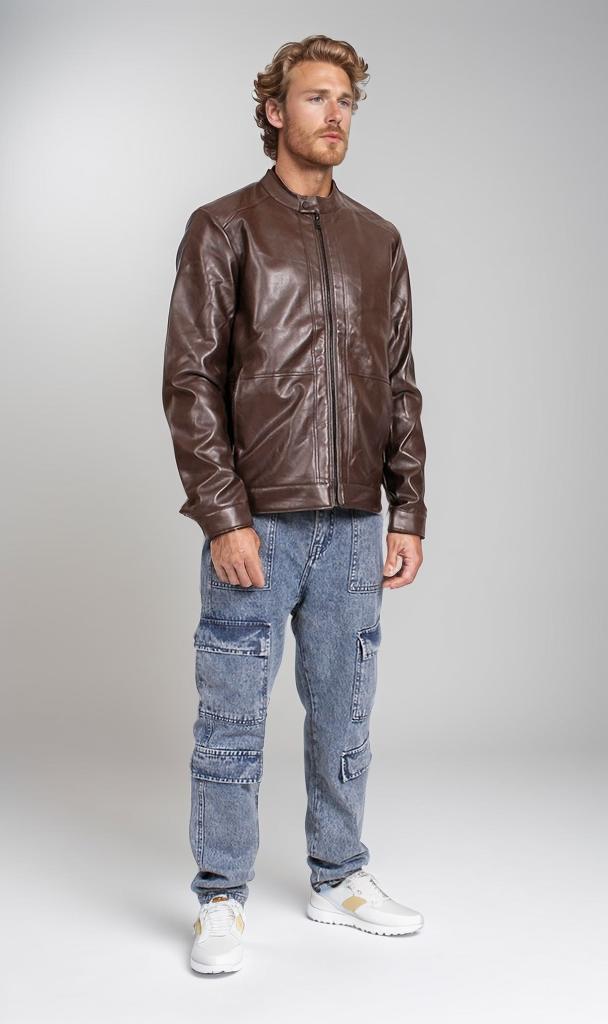 R204882-R204882 - Faux Leather Jacket - Brown