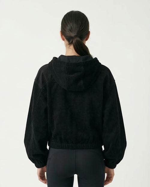 جاكيت هودي رياضي نسائي فاخر من ريفين - غاباردين أسود، بأزرار أمامية - R204999