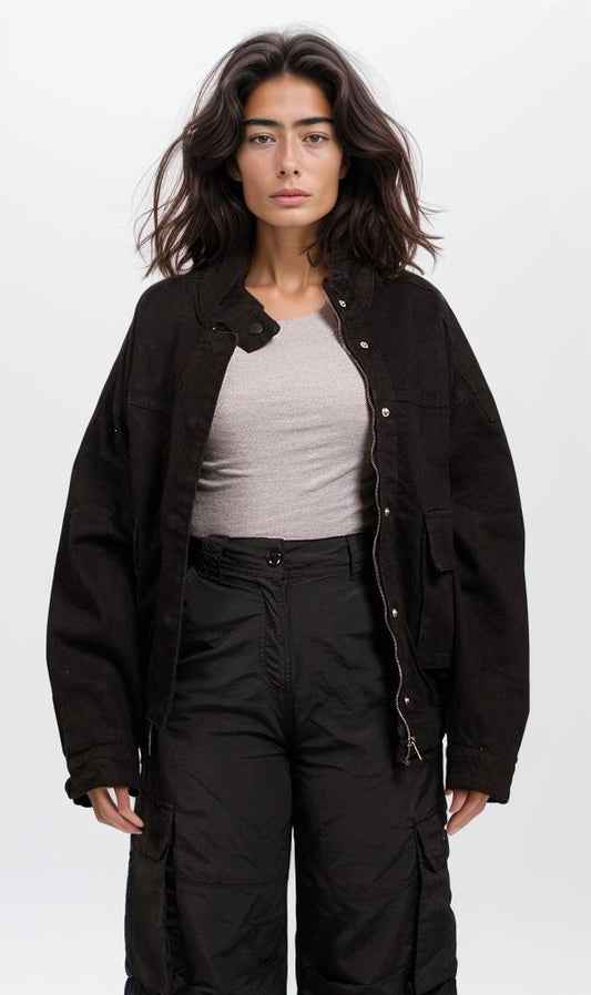 r205000-BLACK UTILITY JACKET - BLACK