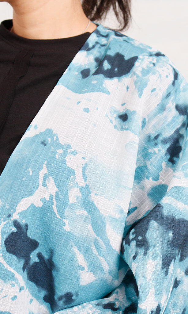 R205485 - Linen Printed Kimono - Blue Abstract Print