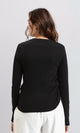 R205492 - Long Sleeves Ribbed Top with Drawstring - Black