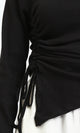 R205492 - Long Sleeves Ribbed Top with Drawstring - Black