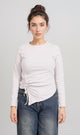 R205493-R205493 - Long Sleeve Side-Ruched Tee - White