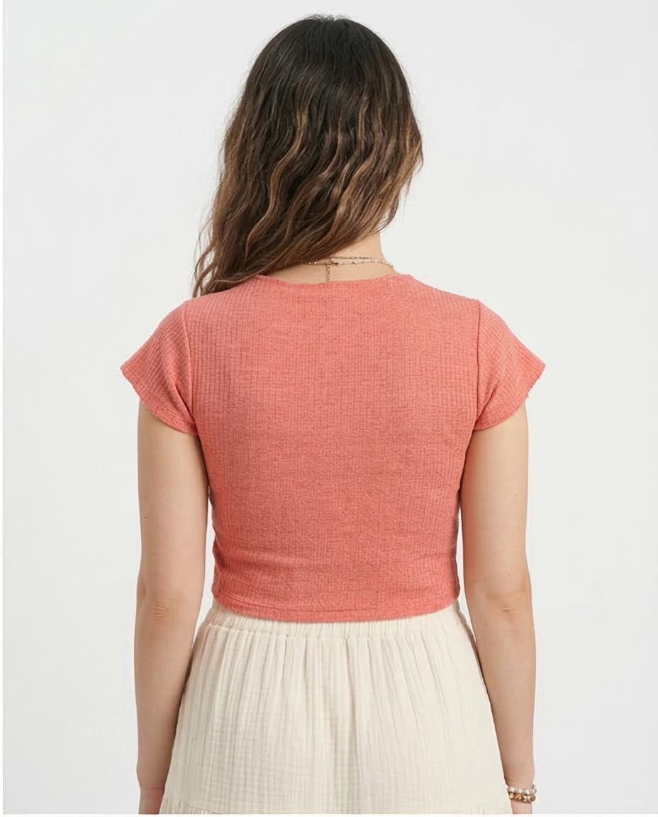 Ravin Women’s Raw-Edge Ribbed Knit Crop Top – Coral -R205494