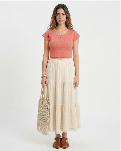 Ravin Women’s Raw-Edge Ribbed Knit Crop Top – Coral -R205494