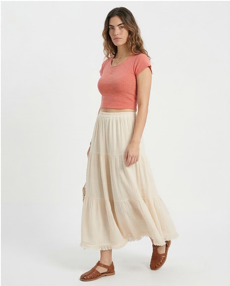 Ravin Women’s Raw-Edge Ribbed Knit Crop Top – Coral -R205494