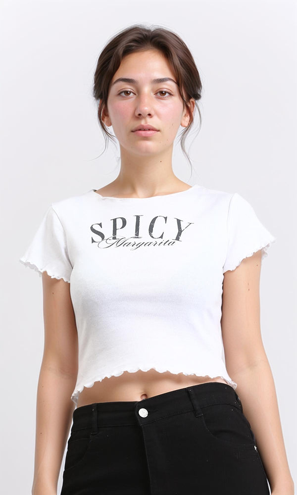 R205499 - Printed Short Tee with Lettuce Edges - White