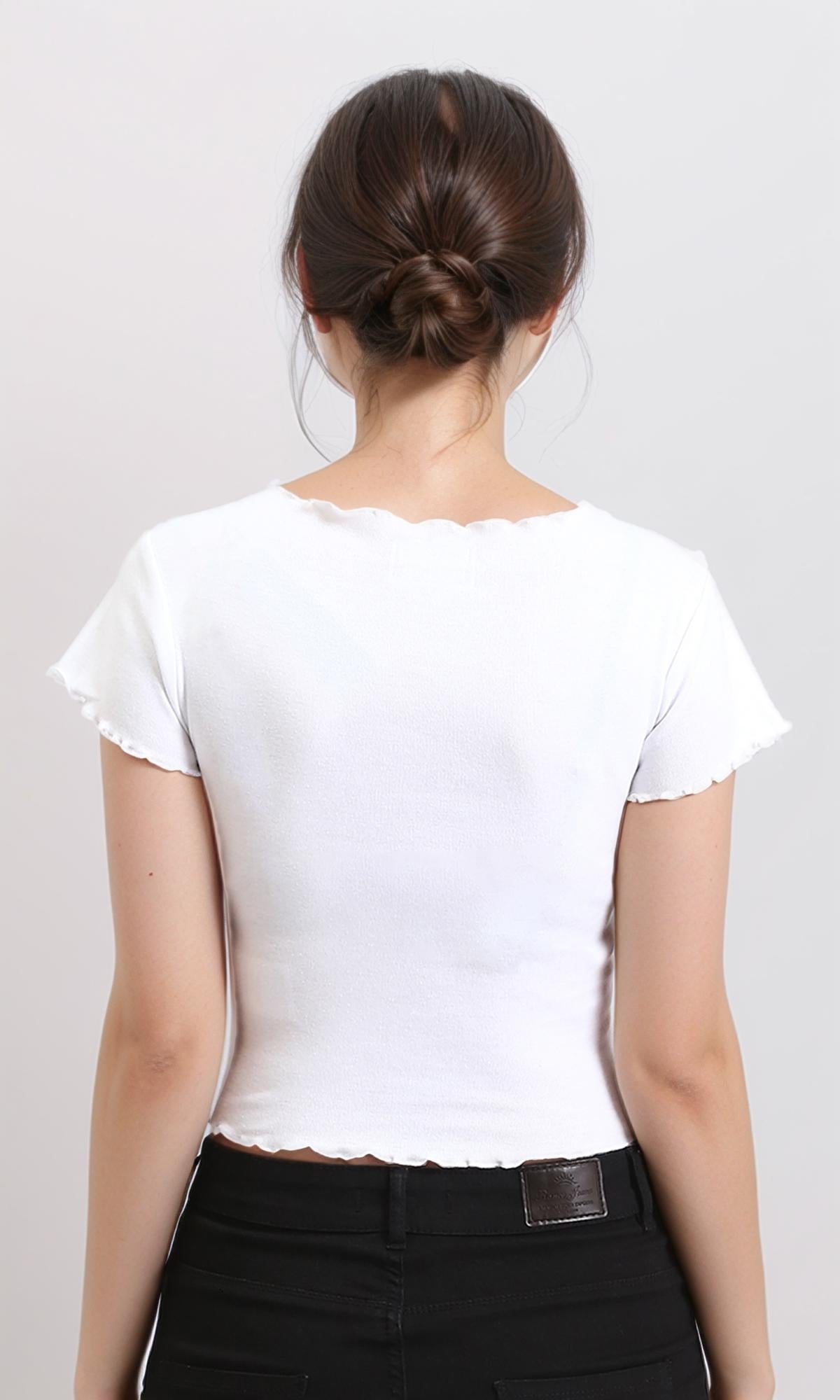 R205499 - Printed Short Tee with Lettuce Edges - White