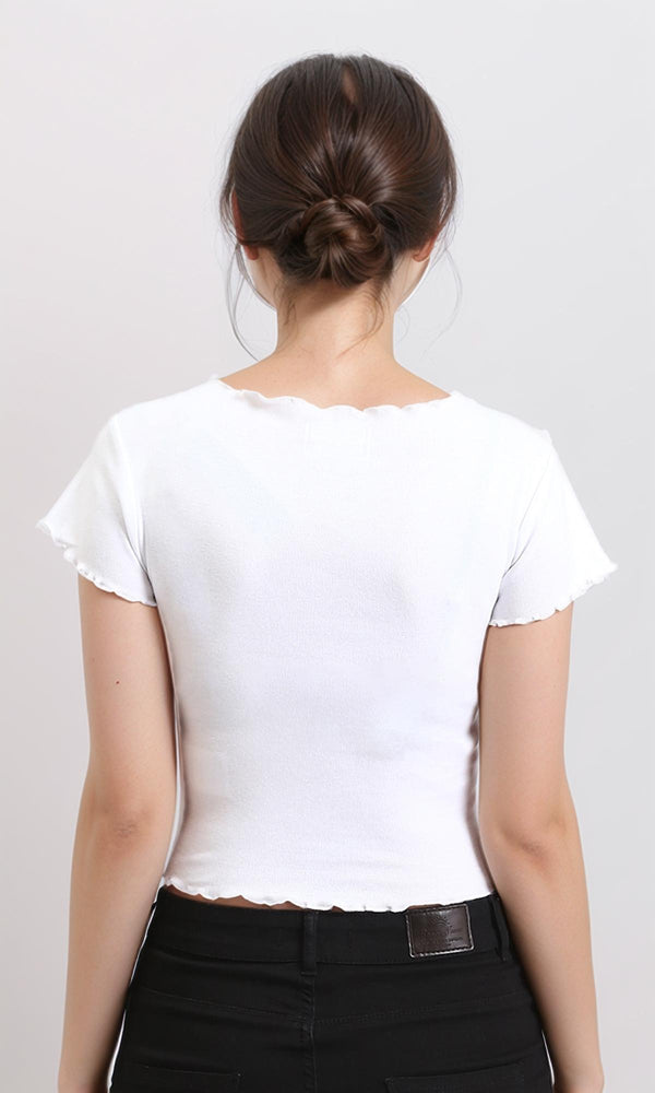 R205499 - Printed Short Tee with Lettuce Edges - White