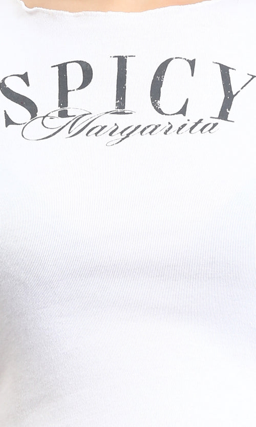 R205499 - Printed Short Tee with Lettuce Edges - White