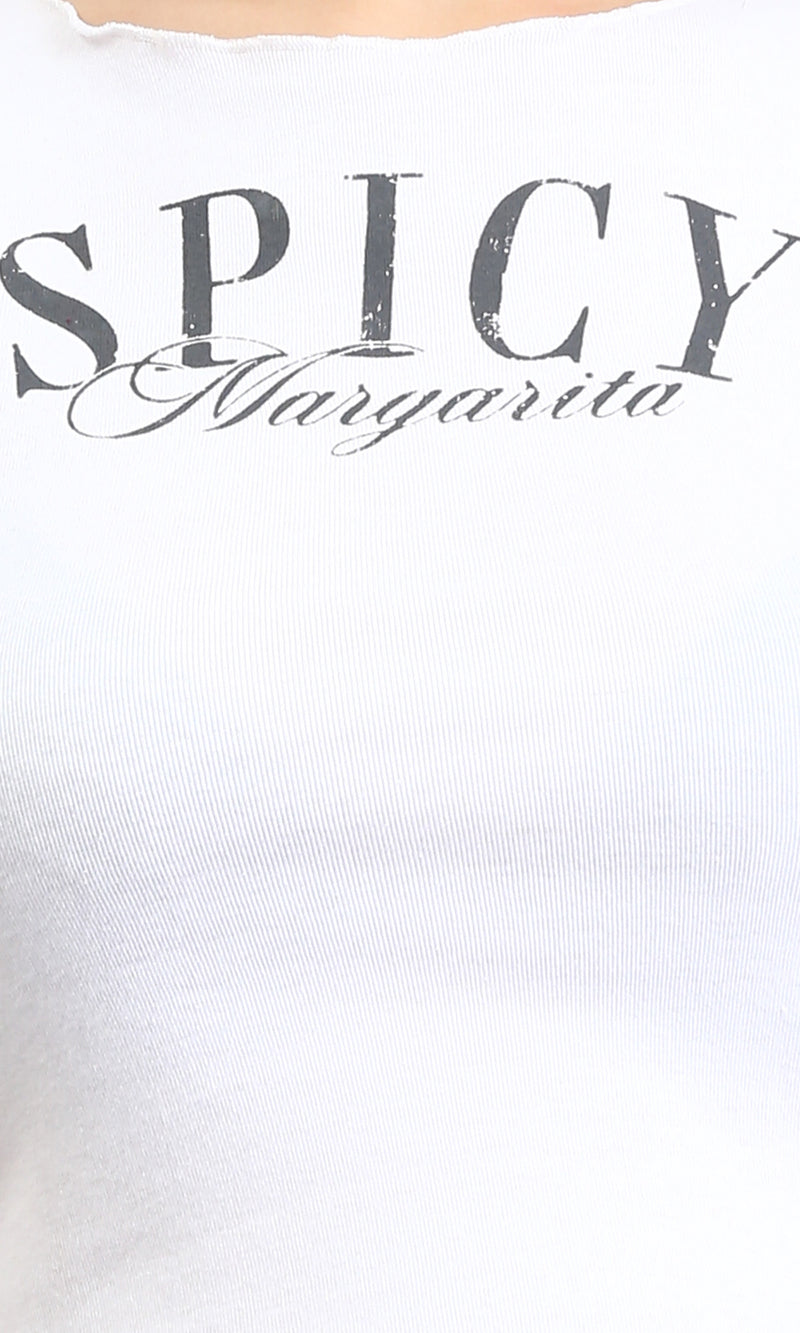 R205499 - Printed Short Tee with Lettuce Edges - White