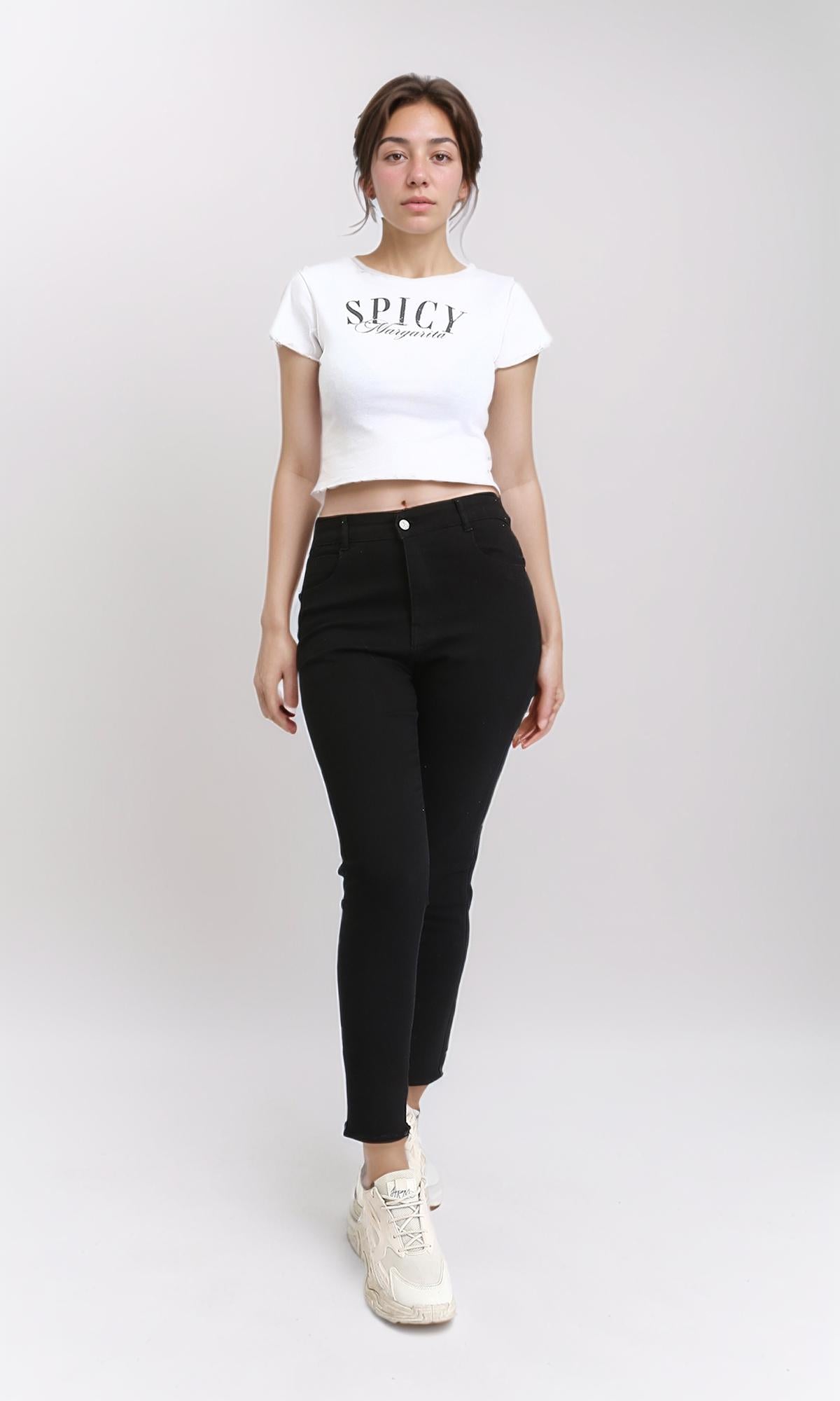 R205499 - Printed Short Tee with Lettuce Edges - White