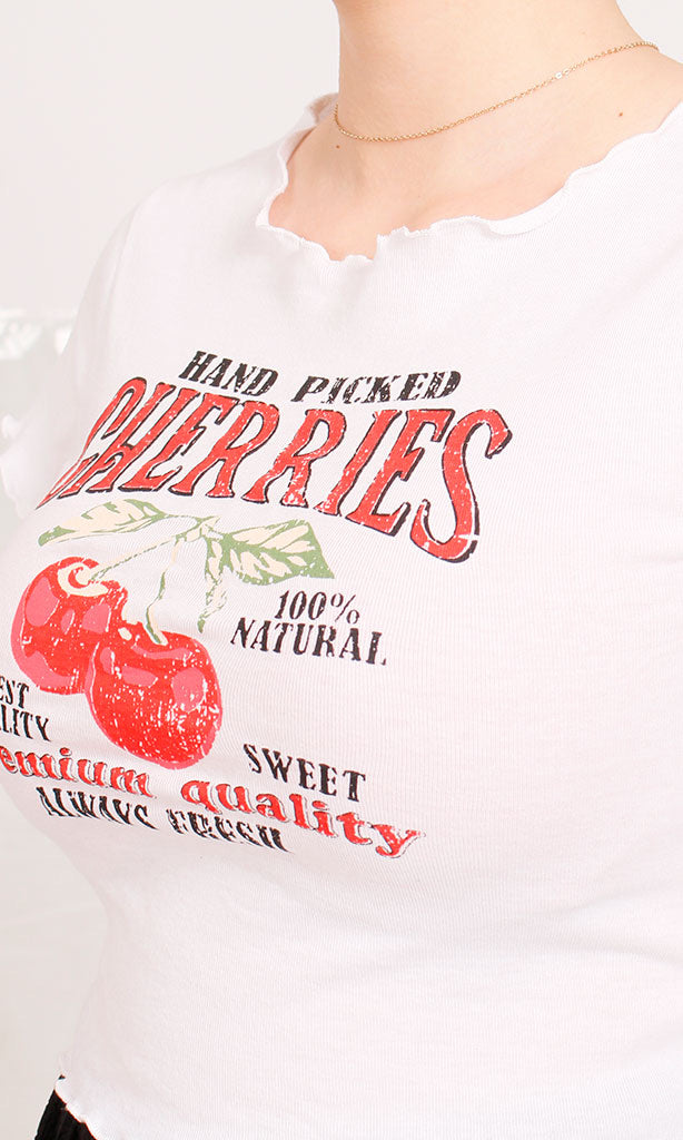 Women's Cherry Graphic Ribbed Short Sleeve Crop T-Shirt