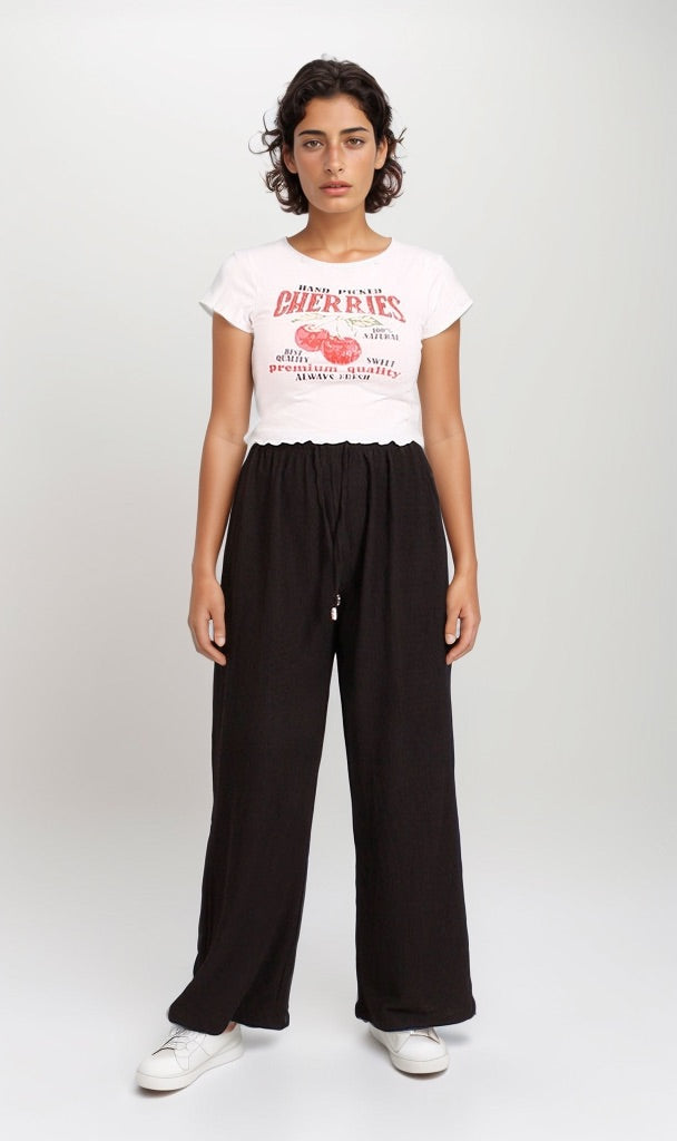 Women's Cherry Graphic Ribbed Short Sleeve Crop T-Shirt