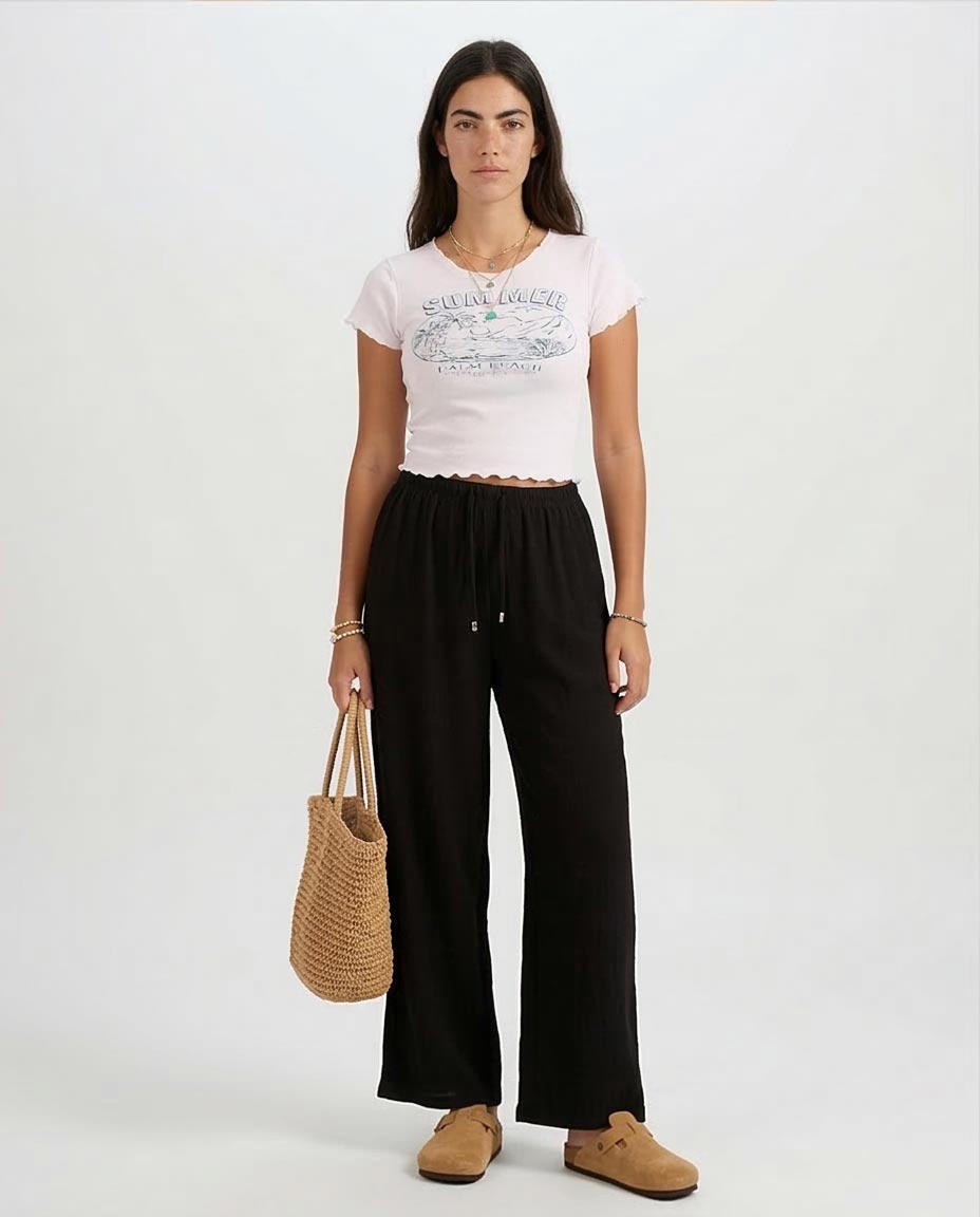 Ravin Women’s Summer Palm Beach Lettuce-Edge Baby Tee - R205504