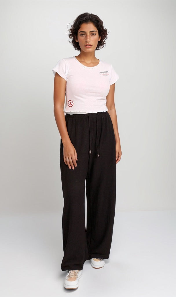 Pastel Pink Peace Sign Graphic Lettuce-Edge Tee