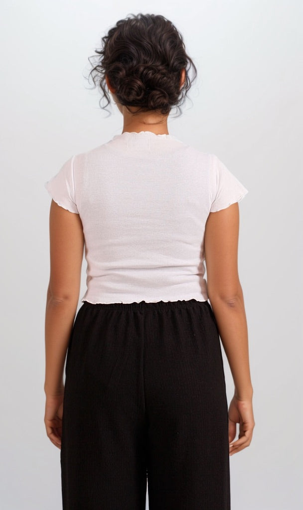 Graphic Print Lettuce Edge Ribbed Baby Tee