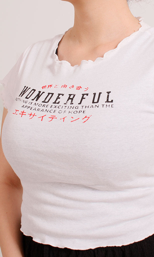 Graphic Print Lettuce Edge Ribbed Baby Tee