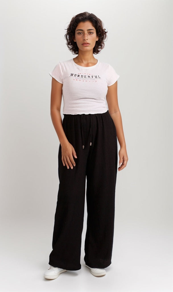 Graphic Print Lettuce Edge Ribbed Baby Tee
