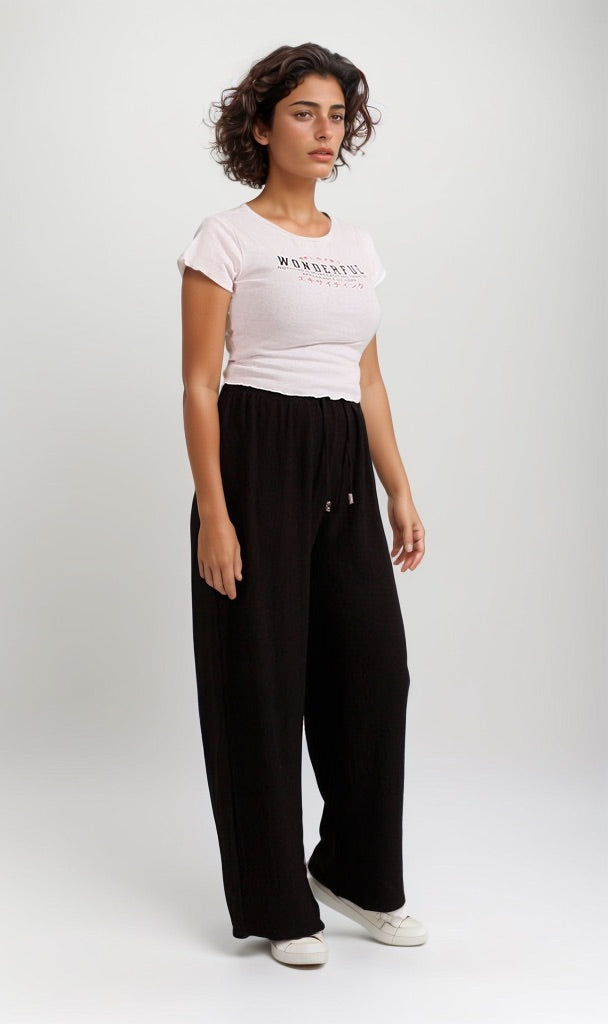 Graphic Print Lettuce Edge Ribbed Baby Tee