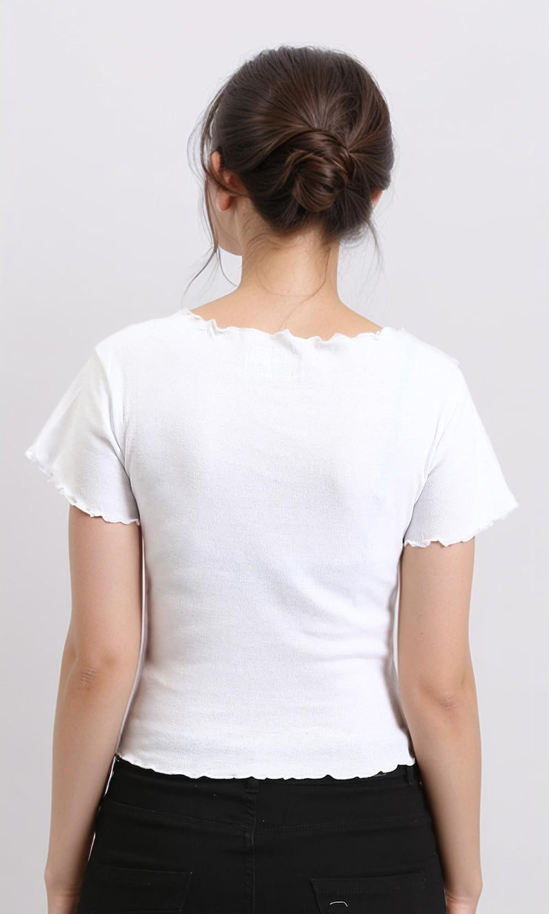 R205509 - Lettuce Edges Cotton Printed Short Tee - White