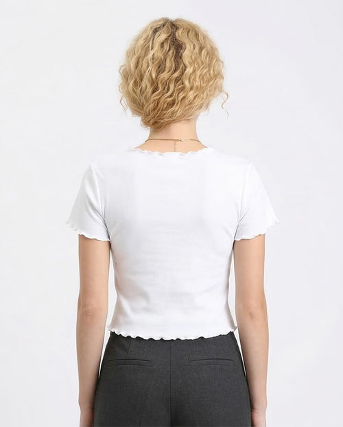 RAVIN Celestial Graphic Lettuce-Edge Ribbed Baby Tee - White - R205509 -