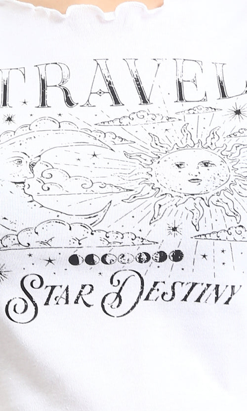 R205509 - Lettuce Edges Cotton Printed Short Tee - White