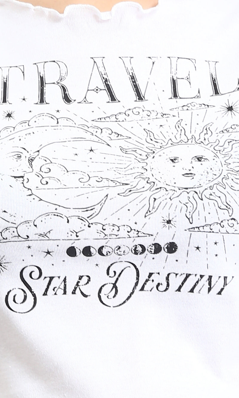 R205509 - Lettuce Edges Cotton Printed Short Tee - White