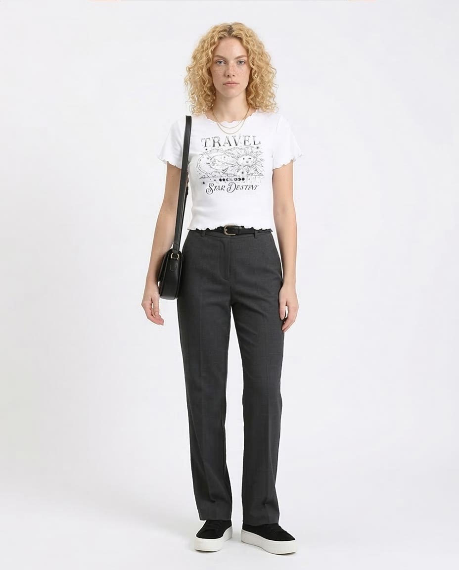 RAVIN Celestial Graphic Lettuce-Edge Ribbed Baby Tee - White - R205509 -
