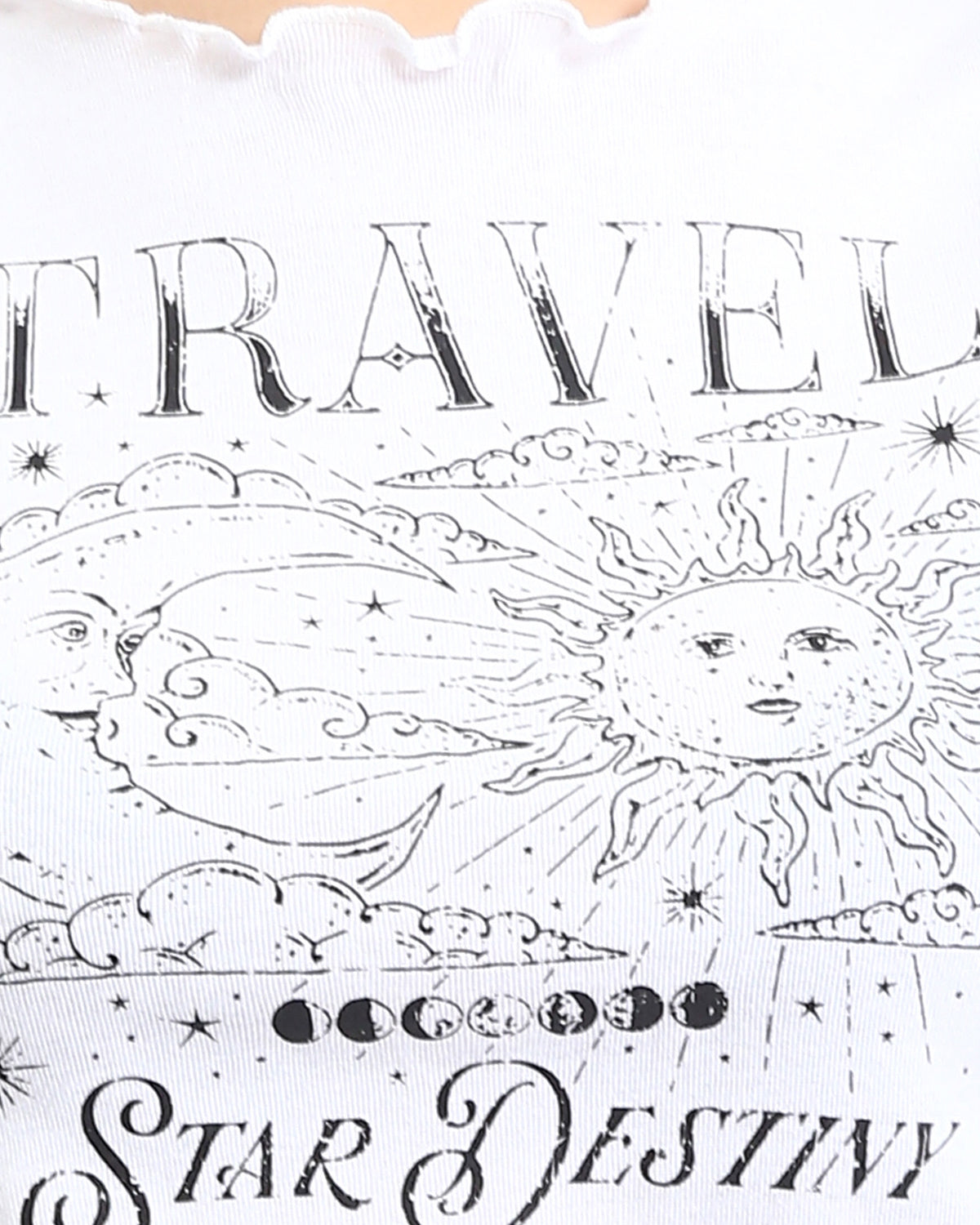RAVIN Celestial Graphic Lettuce-Edge Ribbed Baby Tee - White - R205509 -