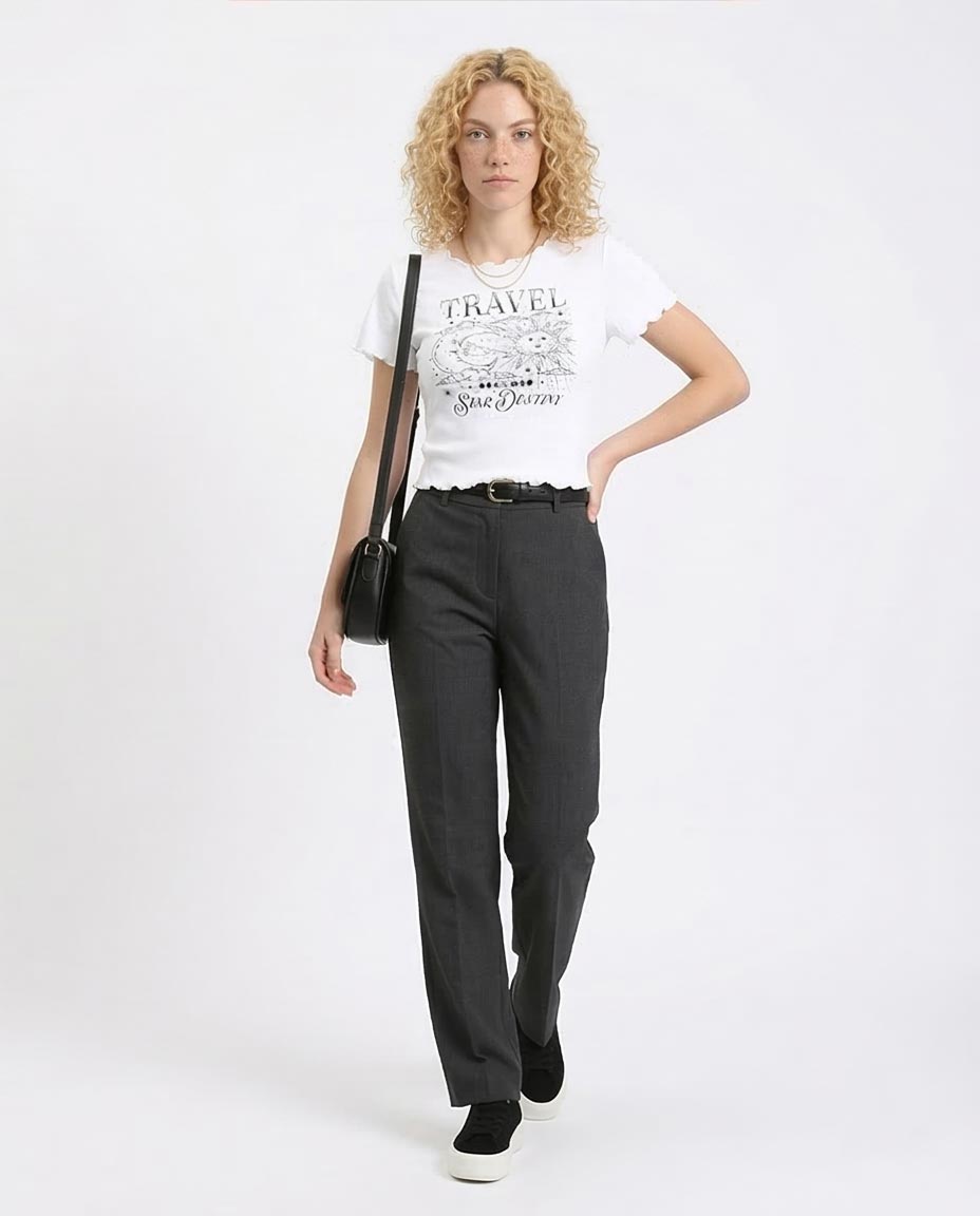 RAVIN Celestial Graphic Lettuce-Edge Ribbed Baby Tee - White - R205509 -