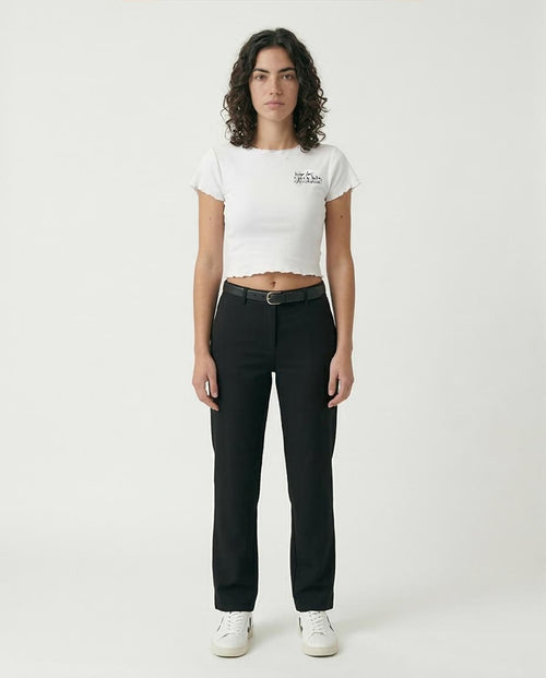 تيشيرت ريفين نسائي بحافة مجعدة "ثورة الوظائف الخضراء" قصير ومضلع - أبيض - R205510