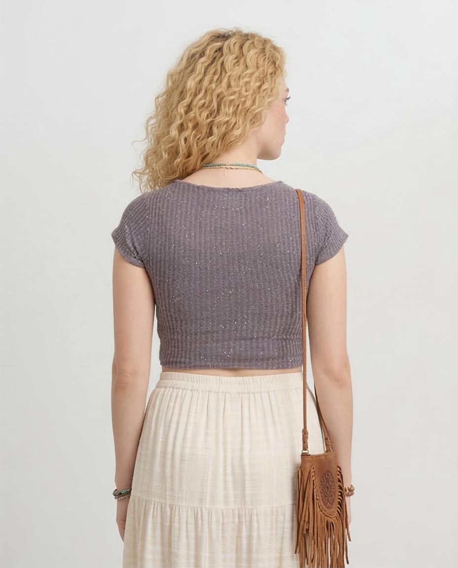 Ravin Women’s Mauve Speckled Ribbed Crop Top - Grey -R205511