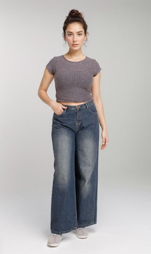 R205511-R205511 - Ribbed Knit Cap Sleeve Top - Grey