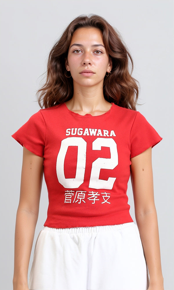 R205512 - Short Sleeves Printed Cotton Tee - Red