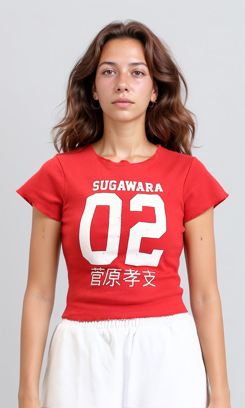 R205512 - Short Sleeves Printed Cotton Tee - Red