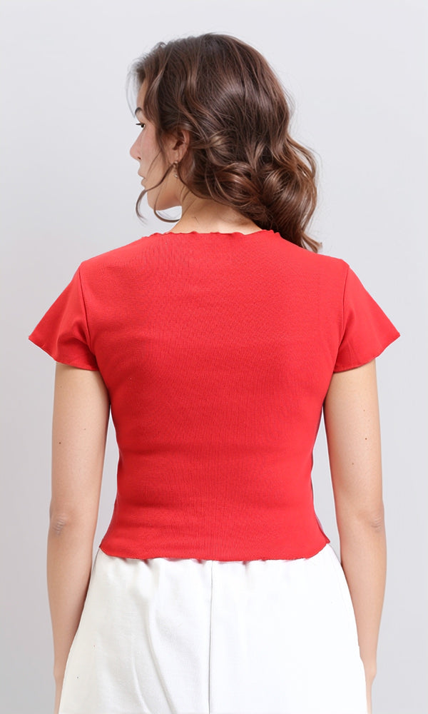 R205512 - Short Sleeves Printed Cotton Tee - Red