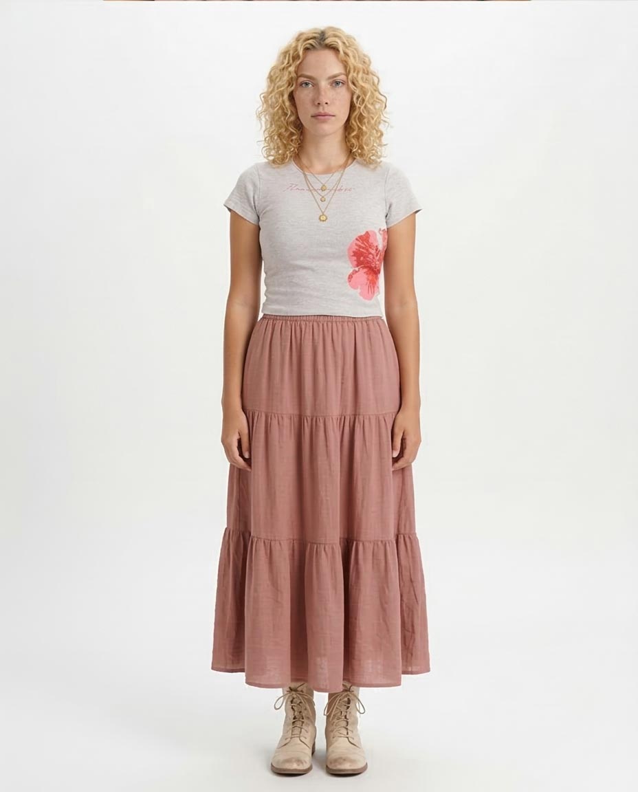 Ravin "Flower Vibes" Hibiscus Crop Tee in Heather Grey - R205513