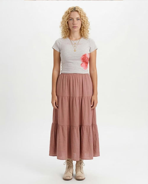Ravin "Flower Vibes" Hibiscus Crop Tee in Heather Grey - R205513
