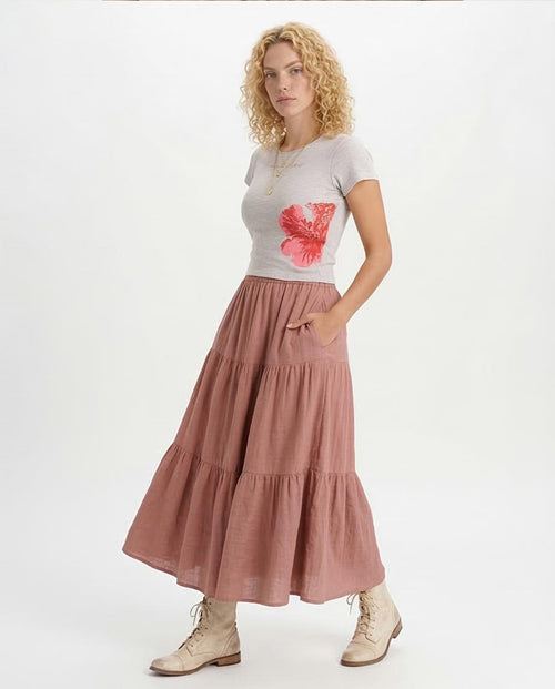 تيشيرت Hibiscus Crop "Flower Vibes" من ريڤين باللون الرمادي الفاتح - R205513