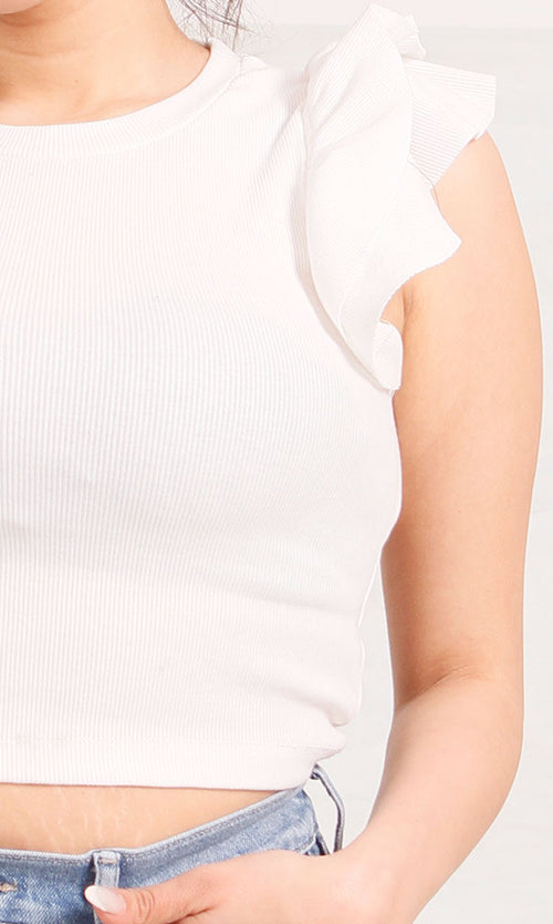 R205514 - Ribbed Crop Top - White