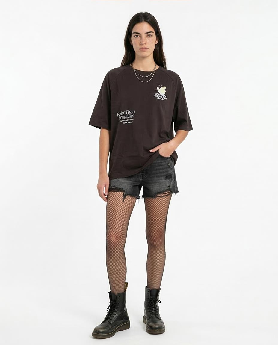 RAVIN | تي شيرت للحفلات الموسيقية كبير الحجم "أسرع من المظلات" - أسود - R205516