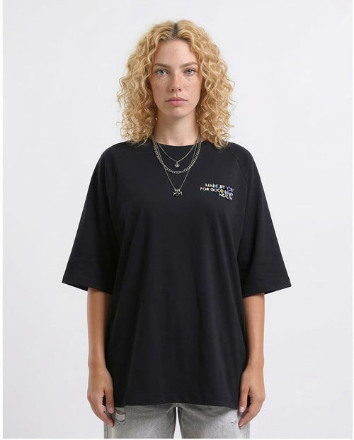 Oversized Raglan "future Just Made" Graphic T-Shirt - Black