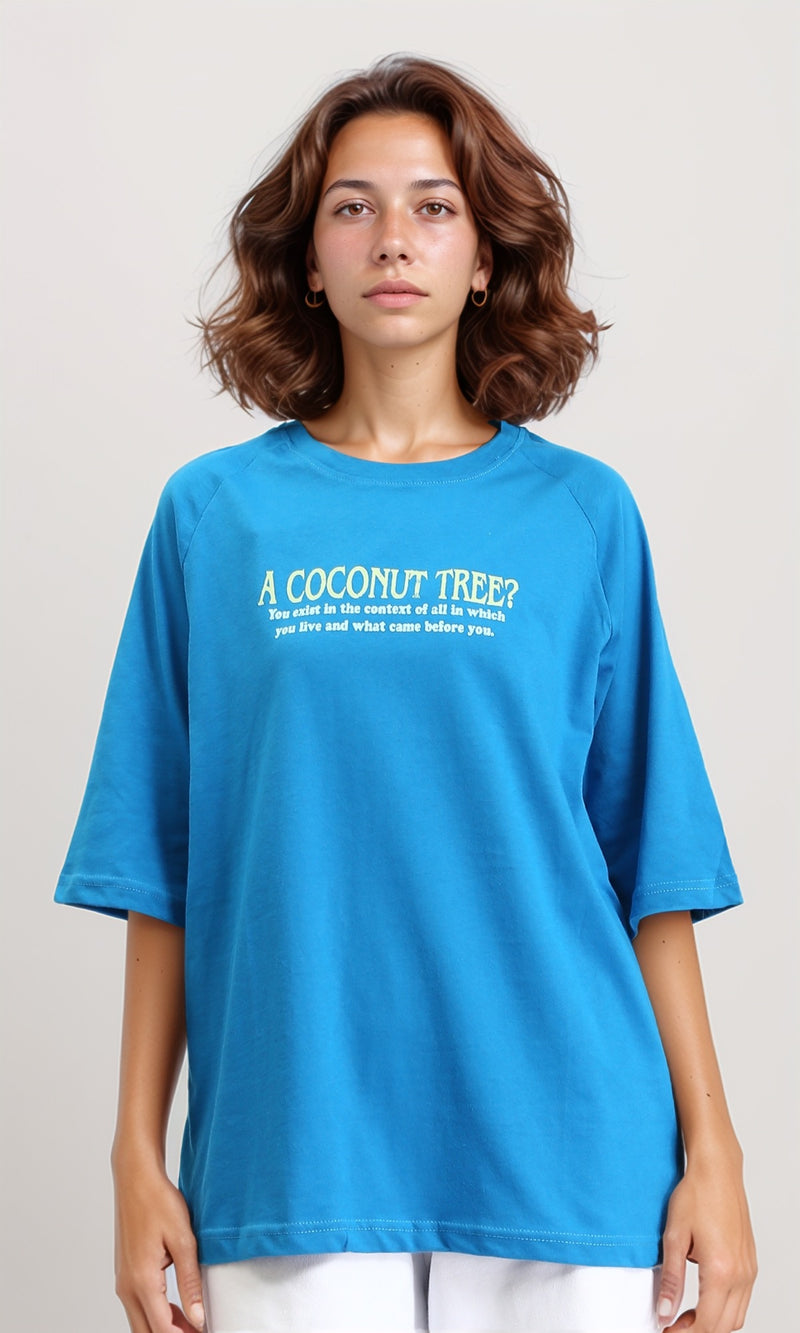 R205519 - Slip On Printed Cotton Long Tee - Dark Turquoise