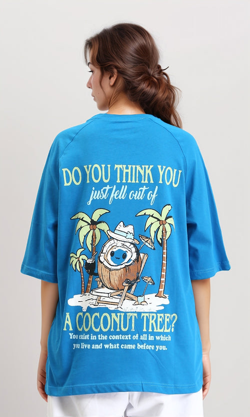 R205519 - Slip On Printed Cotton Long Tee - Dark Turquoise